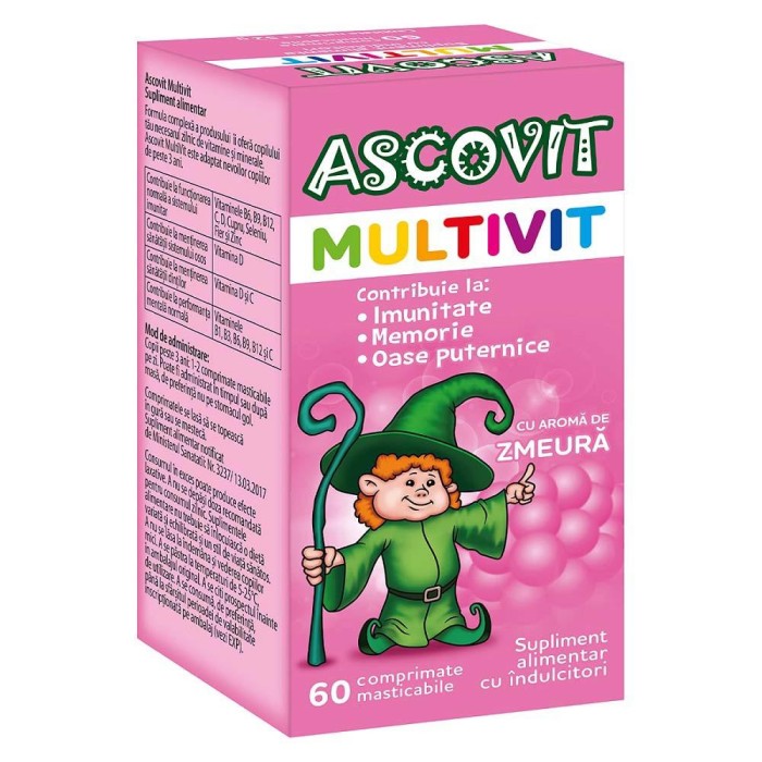 Ascovit Multivit 60 comprimate cu Aroma de Zmeura Omega Pharma Perrigo