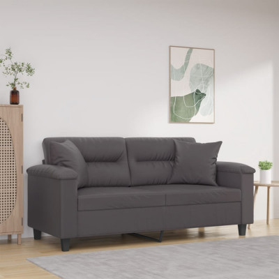 vidaXL Canapea cu 2 locuri cu pernuțe, gri, 140 cm, piele ecologică foto
