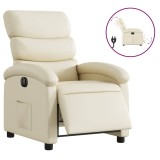 Cumpara ieftin Fotoliu rabatabil electric, crem, piele ecologica