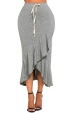 T693-18 Fusta midi, elastica, cu volanase si siret in talie