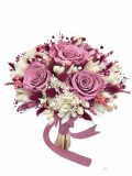 Buchet mare personalizabil cu trandafiri naturali criogenati si flori naturale uscate si criogenate, (Bordeaux Alb), Eventissimi&reg;