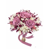 Buchet mare personalizabil cu trandafiri naturali criogenati si flori naturale uscate si criogenate, (Bordeaux Alb)