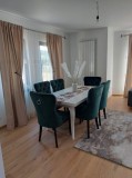 Set Aug masa alb lucios 160/200/240 cm +6 scaune tapitate verde