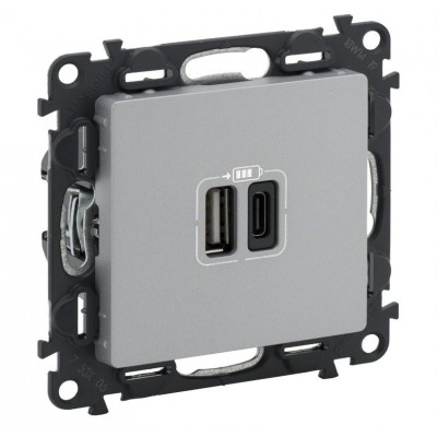 Priza USB tip A+C 3A 5V Legrand Valena Life aluminiu 753306 foto