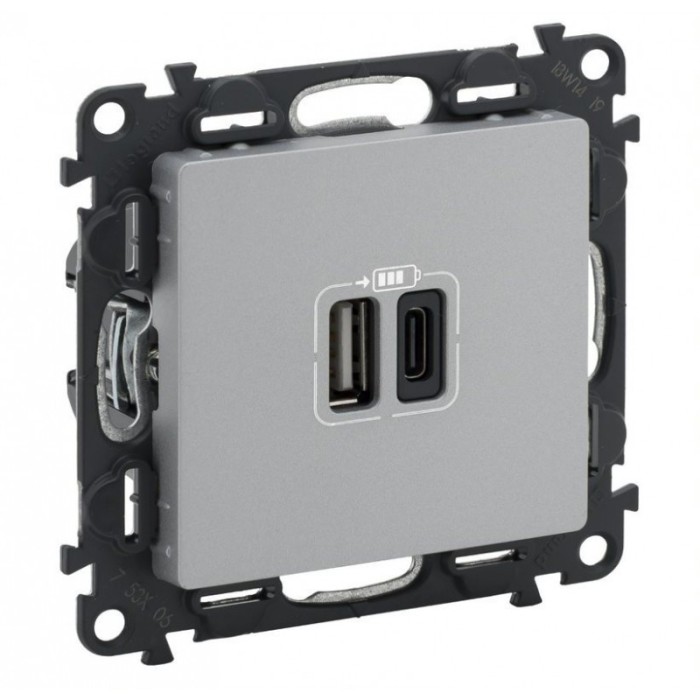 Priza USB tip A+C 3A 5V Legrand Valena Life aluminiu 753306