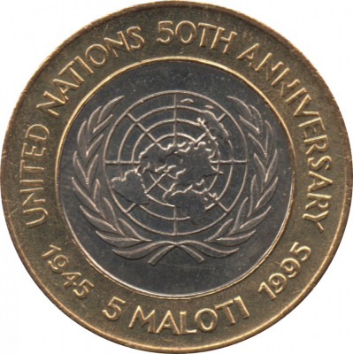 Lesotho 5 Maloti 1995 - (ONU) Bimetalic, 24 mm KM-67 UNC !!! foto