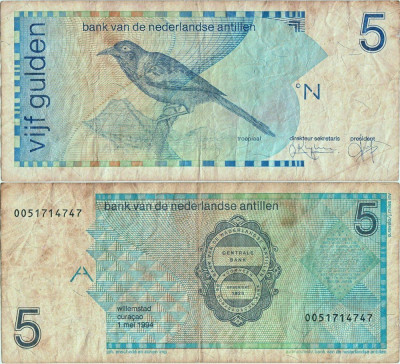 1994 ( 1 V ) , 5 gulden ( P-22c ) - Antilele Olandeze foto