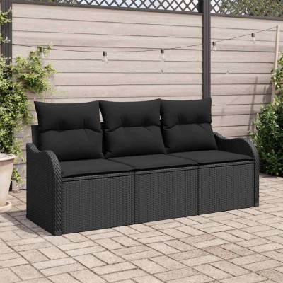 vidaXL Set de canapele pentru grădină cu pernă 3 pcs Negru Rattan poli 3354232 foto