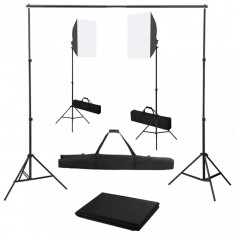 Kit studio foto cu lumini softbox si fundal foto