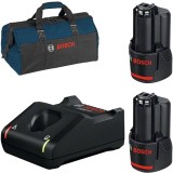Bosch 1600A019RD + 1619BZ0100 - Set 2 acumulatori si incarcator Li-Ion 12 V 3 Ah + Geanta textila