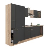 Yorki 300 &ndash; mobilier de bucătărie cu corp din stejar Sonoma, cu fațade antracit cu finisaj satinat și dulap cu rafturi, fără blat de lucru