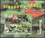 Tonga 2015 - Fauna , Insecte , Fluturi , bloc 4 valori , dantelate , MNH , Mi.Bl. 95 , cota 207, Nestampilat