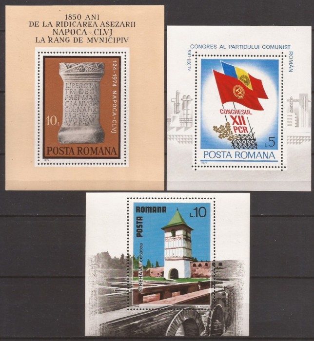ROMANIA ANIVERSARI,ARHITECTURA ( 3 colite dt.) MNH