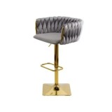 Scaun de bar ABS118P, catifea, suport picioare, metal cromat auriu, inaltime reglabila, 100 kg