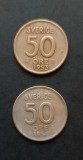 Lot monede argint - 2 x 50 &Ouml;re 1953 si 1954, Suedia - B 2163