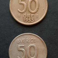 Lot monede argint - 2 x 50 Öre 1953 si 1954, Suedia - B 2163