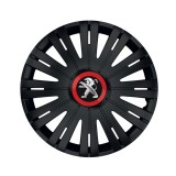Set 4 capace roti Negre Cu Inel Rosu Active R15 Compatibil Cu Peugeot, Autohelix MSA