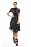 Rochie midi tp camasa, din voal fin, cu maneca scurta, 36, 38, 40, 42, 44, Negru