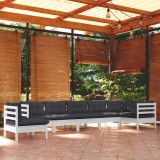 VidaXL Set mobilier de grădină cu perne, 8 piese, alb, lemn masiv pin 3096732
