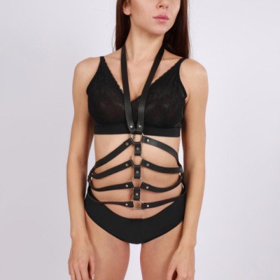 Harness cu Inele, Piele Ecologica, Negru, S-L foto