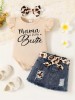 Set body crem cu inscriptie si fustita denim pentru fetite (Marime Disponibila:, Superbaby