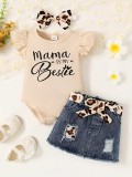 Set body crem cu inscriptie si fustita denim pentru fetite (Marime Disponibila:, Superbaby
