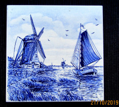 Delft blue tile, anii 1960-1970 W. Germany. D 15cm. foto