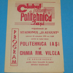 Program meci fotbal POLITEHNICA IASI-CHIMIA RM. VALCEA (22.11.1978)