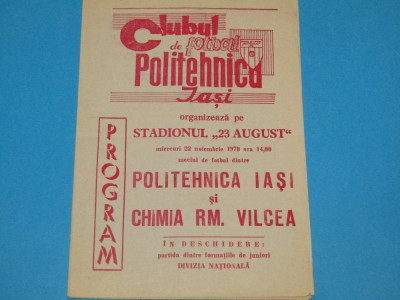 Program meci fotbal POLITEHNICA IASI-CHIMIA RM. VALCEA (22.11.1978) foto