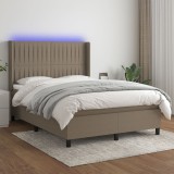 VidaXL Pat cu arcuri, saltea și LED, gri taupe, 140x190 cm, textil