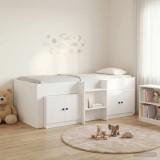 Cumpara ieftin Cadru de pat loft cu sertar cu usa 3 buc. Alb Lemn prelucrat