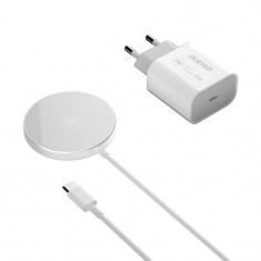 Kit Dudao Încărcător Wireless Magnetic De 15 W Qi și încărcător AC De 20 W (compatibil MagSafe) Alb (A12XS)