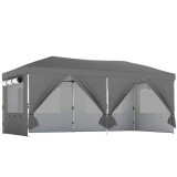 Outsunny Foișor Pliabil 3x6m Pop-Up cu 6 Pereți Laterali, Foișor de Grădină Reglabil pe &Icirc;nălțime cu Saci de Nisip, Geantă cu Roți, UV50+ pentru Exteri