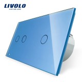 Cumpara ieftin Intrerupator touch dublu + simplu Livolo din sticla albastra