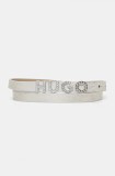 HUGO curea de piele femei, culoarea argintiu, 50529601