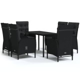 Cumpara ieftin Set de masa pentru gradina, 7 piese, cu perne, negru