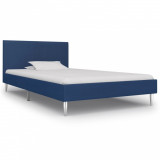Cadru de pat, albastru, 90 x 200 cm, material textil, Cires, Dublu, Cu polite semirotunde, vidaXL