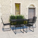 Cumpara ieftin Set mobilier de exterior, 7 piese, negru, poliratan și sticlă