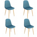 Set 4 scaune bucatarie/living, Jumi, Vigo, catifea, metal, albastru marin si natur, 44x52x85 cm GartenVIP DiyLine