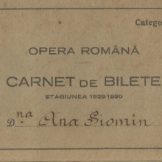 Romania, Opera Romana, Carnet de bilete stagiunea 1929/1930