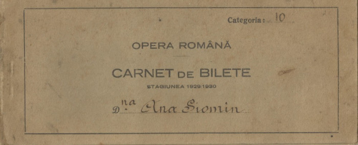 Romania, Opera Romana, Carnet de bilete stagiunea 1929/1930