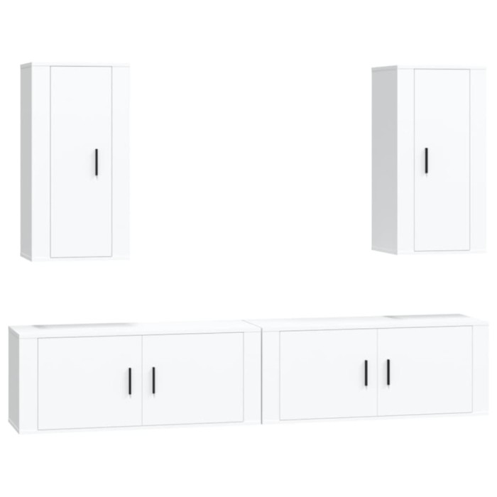 Set dulap TV, 4 piese, alb, lemn prelucrat