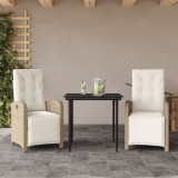 VidaXL Set bistro cu perne, 3 piese, bej, poliratan