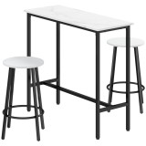 HOMCOM Set Masă și 2 Scaune de Bar din PAL, MDF și Oțel, 100x40x90 cm, Alb și Negru | Aosom Romania