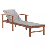 Șezlong Gri Poliratan &amp; Lemn Acacia vidaXL 200x55x56cm, Rezistent Apa, Gradina/Piscina