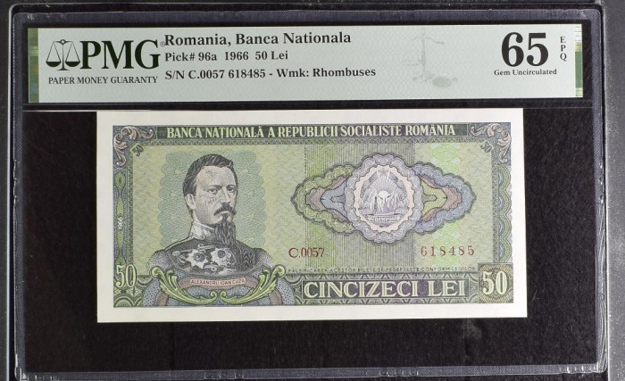 Bancnota romaneasca de colectie - 50 lei 1966 UNC gradata PMG 65 EPQ