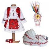 Set rochita populara fata, trusou botez landou si lumanare, decor traditional,