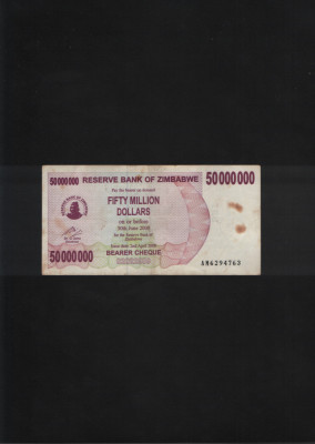 Zimbabwe 50000000 50 000 000 dollars 2008 seria6294763 foto