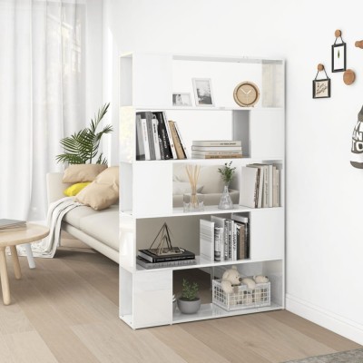 vidaXL Bibliotecă/Separator, alb extralucios, lemn prelucrat foto