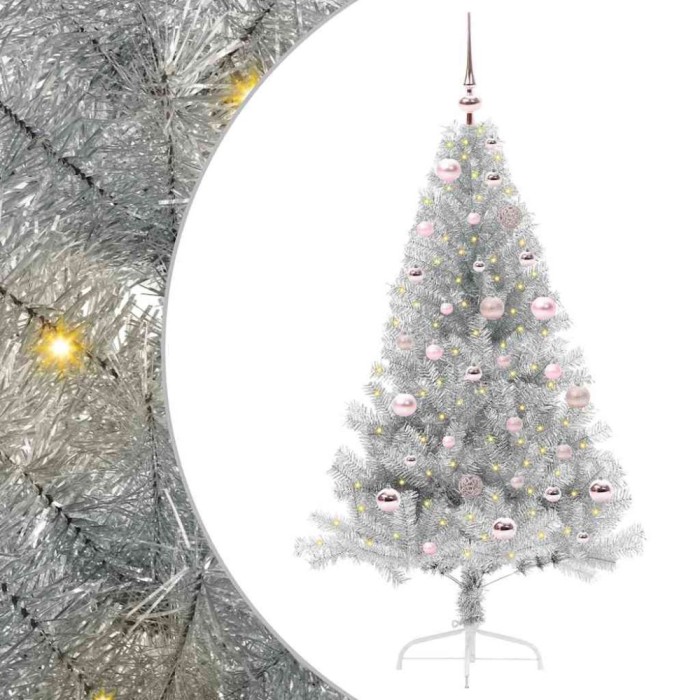 vidaXL Pom de Crăciun artificial pre-iluminat Argintiu 150 cm PET 3397195
